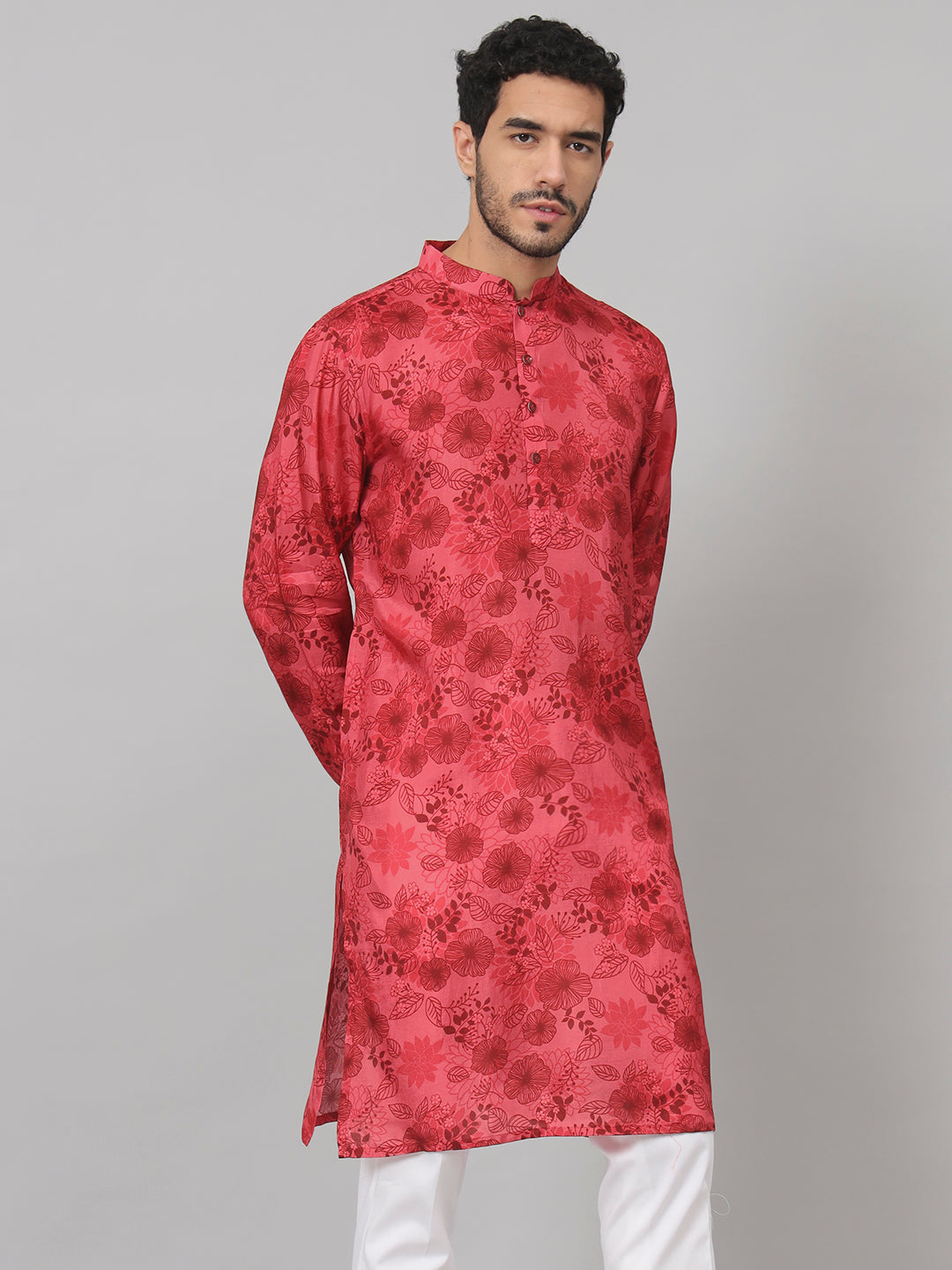 Floral Print Silk Kurta by Hilo Design - Distacart