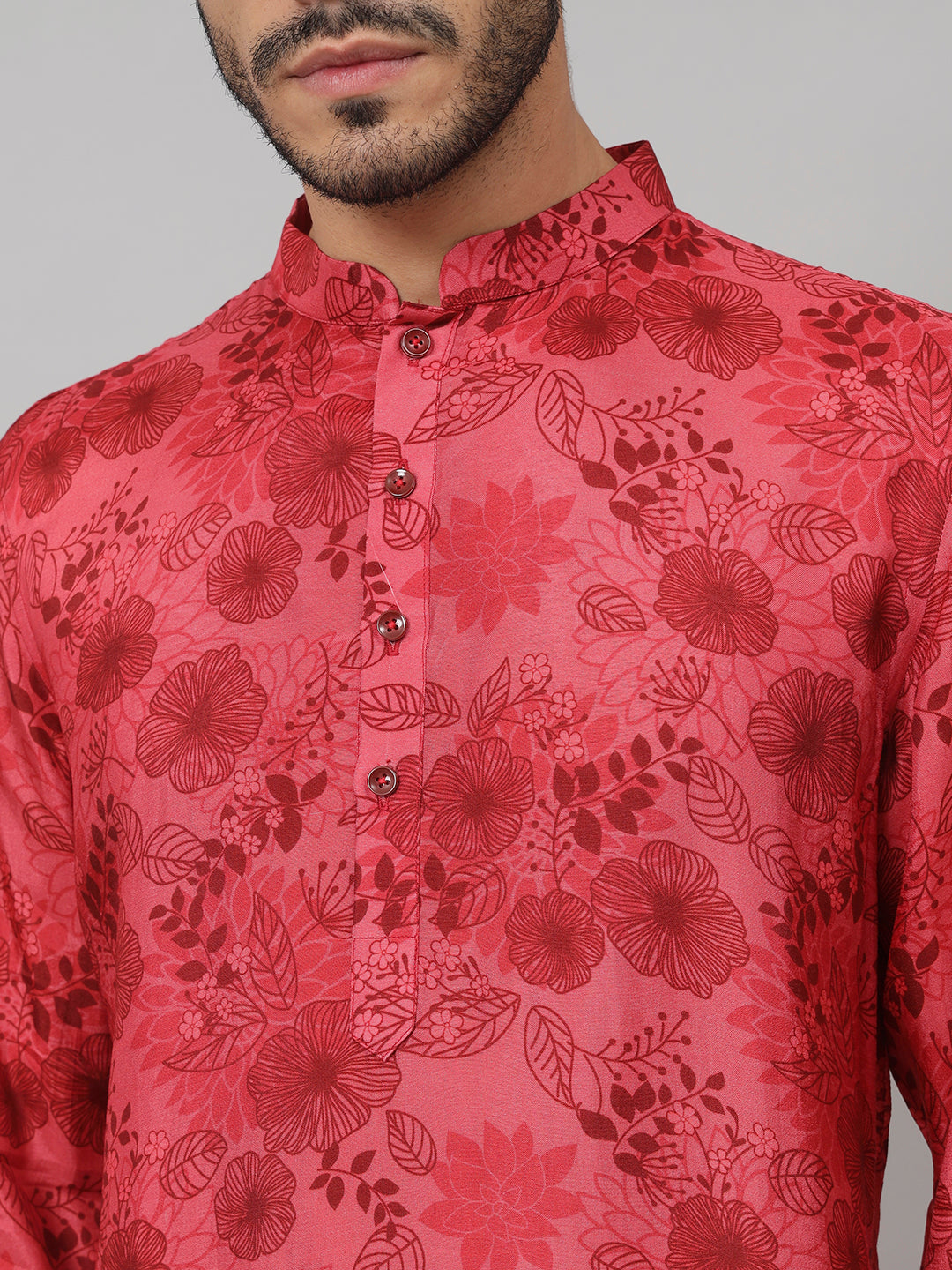 Floral Print Silk Kurta by Hilo Design - Distacart