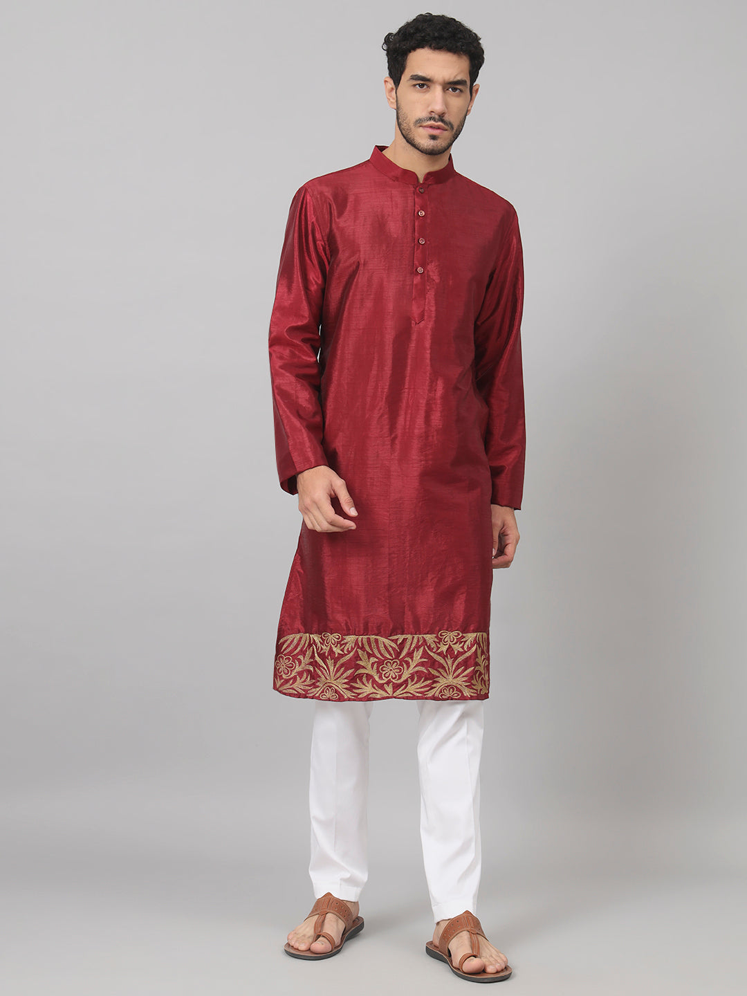 Zari Embroidered Silk Kurta by Hilo Design - Distacart