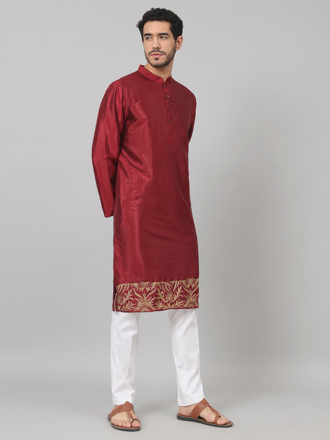 Zari Embroidered Silk Kurta by Hilo Design - Distacart