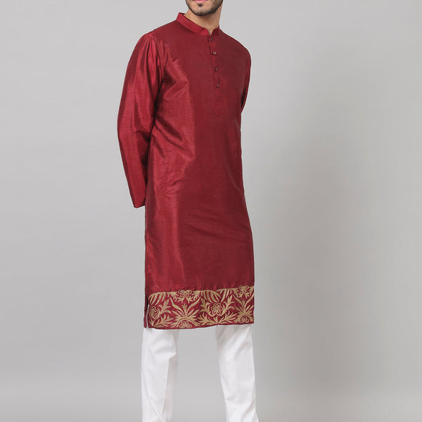 Zari Embroidered Silk Kurta by Hilo Design - Distacart