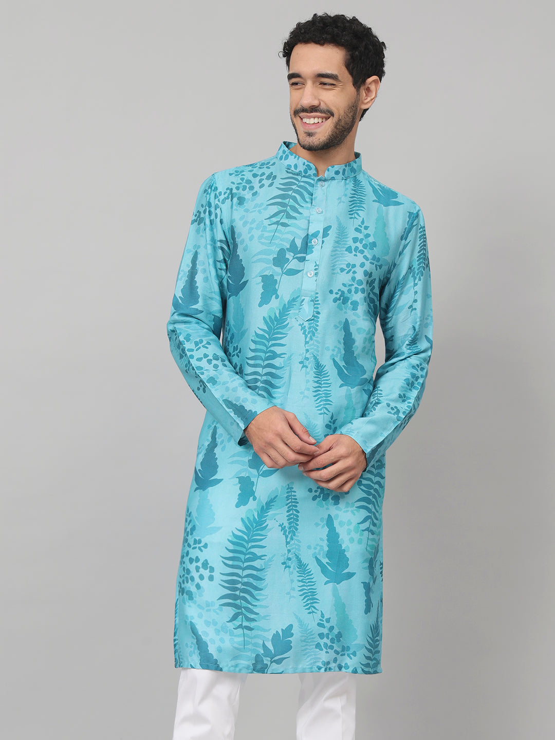 Breezy Leaves Print Cotton Kurta by Hilo Design - Distacart