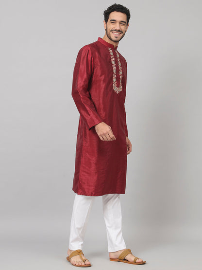 Traditional Neckline Embroidered Silk Kurta by Hilo Design - Distacart