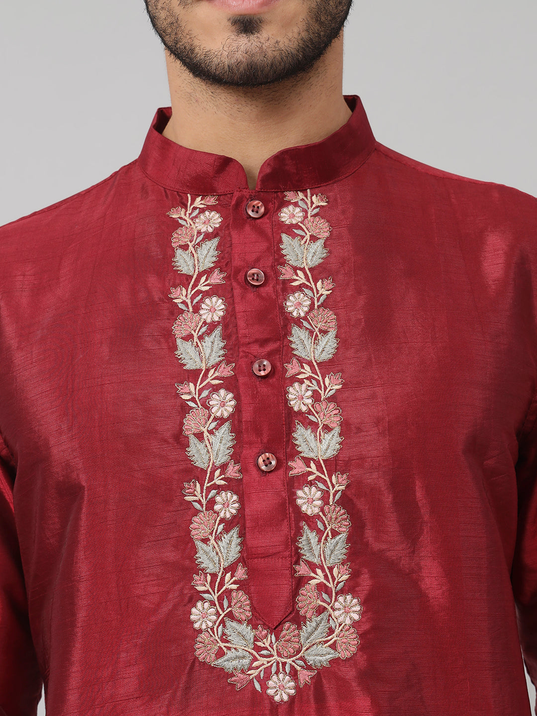 Traditional Neckline Embroidered Silk Kurta by Hilo Design - Distacart