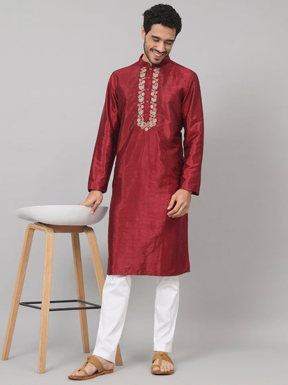 Traditional Neckline Embroidered Silk Kurta by Hilo Design - Distacart