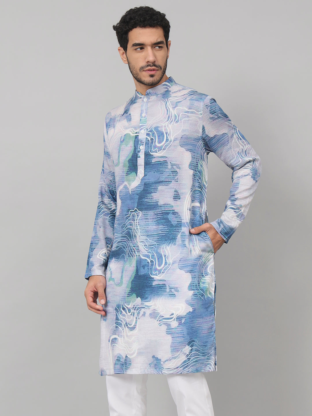 Marble Print Cotton Kurta by Hilo Design - Distacart