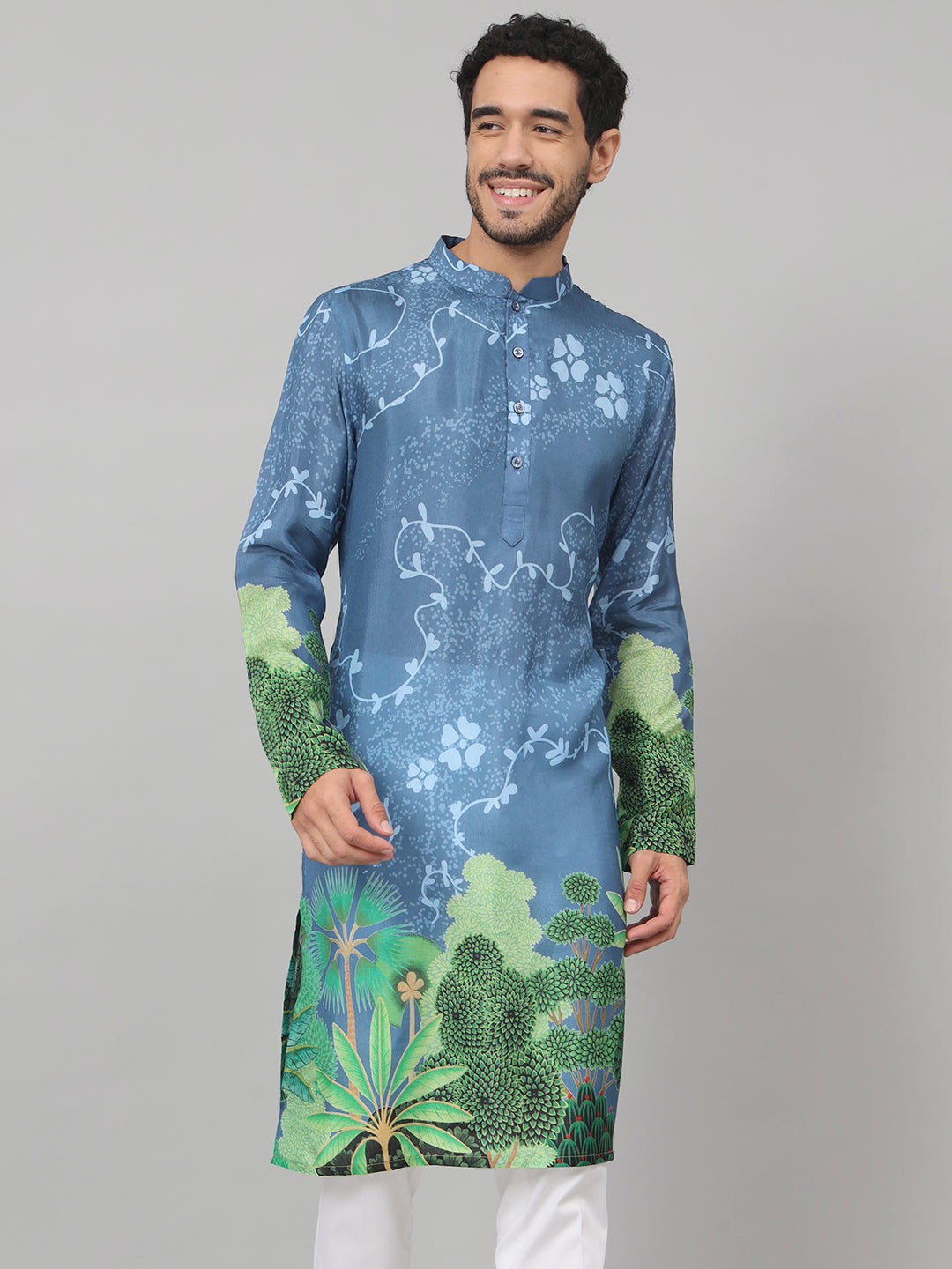 Tree Bark Classy Print Silk Kurta by Hilo Design - Distacart