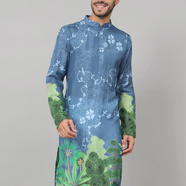 Tree Bark Classy Print Silk Kurta by Hilo Design - Distacart