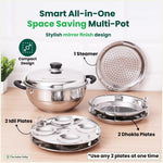 Thumbnail for The Indus Valley 8 Pit Tri-Steel Multi Pot Premium Stainless Steel Idli/ Dhokla/ Momo Maker/ Veg Steaming Set, Tri-ply Induction Bottom, 5 Plates, 3L