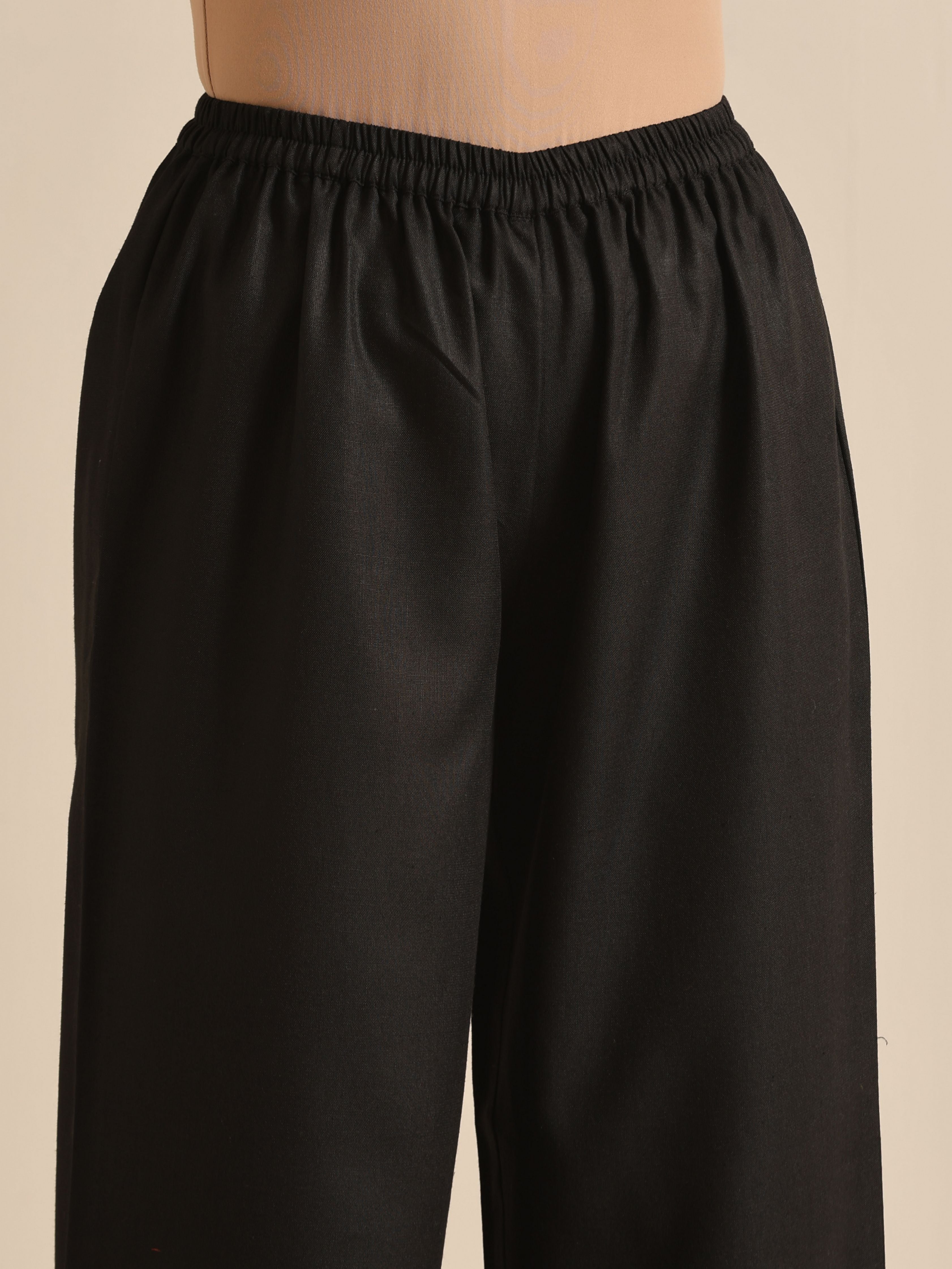 trueBrowns Black Slub Relaxed Placket Co-Ord Set - Distacart