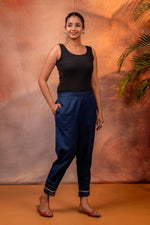 Thumbnail for Juniper Navy Solid Cotton Flex Slim Fit Women Pants With One Pocket - Distacart