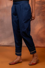 Thumbnail for Juniper Navy Solid Cotton Flex Slim Fit Women Pants With One Pocket - Distacart