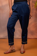 Thumbnail for Juniper Navy Solid Cotton Flex Slim Fit Women Pants With One Pocket - Distacart