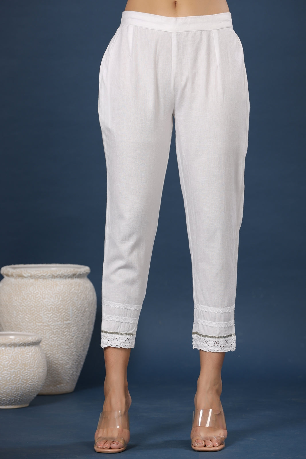 Juniper Women White Cotton Flex Solid Slim Fit Pant/Slim Pant - Distacart