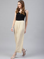 Thumbnail for Juniper Beige Solid Rayon Wide Leg Women Palazzo With One Pocket - Distacart