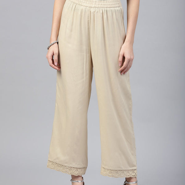 Juniper Beige Solid Rayon Wide Leg Women Palazzo With One Pocket - Distacart