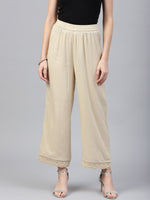 Thumbnail for Juniper Beige Solid Rayon Wide Leg Women Palazzo With One Pocket - Distacart
