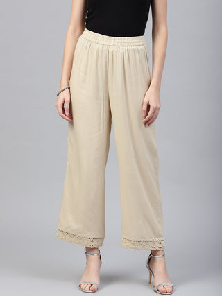 Juniper Beige Solid Rayon Wide Leg Women Palazzo With One Pocket - Distacart