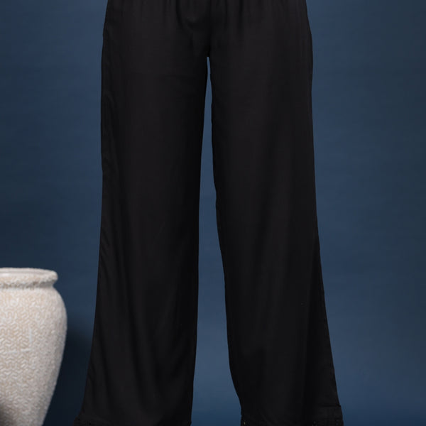 Juniper Women Black Rayon Solid Wide Leg Palazzo - Distacart