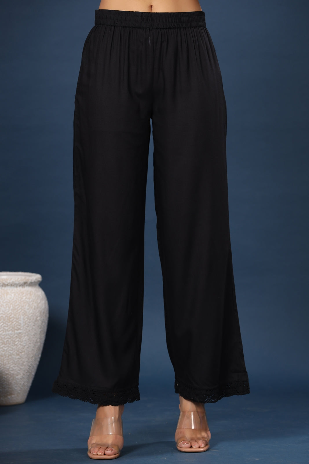 Juniper Women Black Rayon Solid Wide Leg Palazzo - Distacart