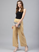 Thumbnail for Juniper Gold Solid Rayon Wide Leg Women Palazzo With One Pocket - Distacart