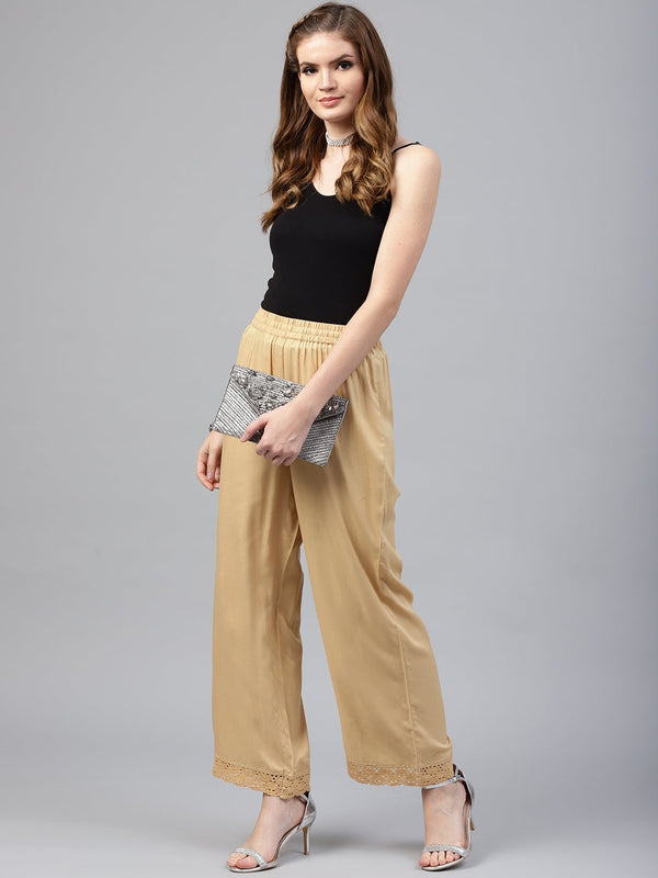 Juniper Gold Solid Rayon Wide Leg Women Palazzo With One Pocket - Distacart