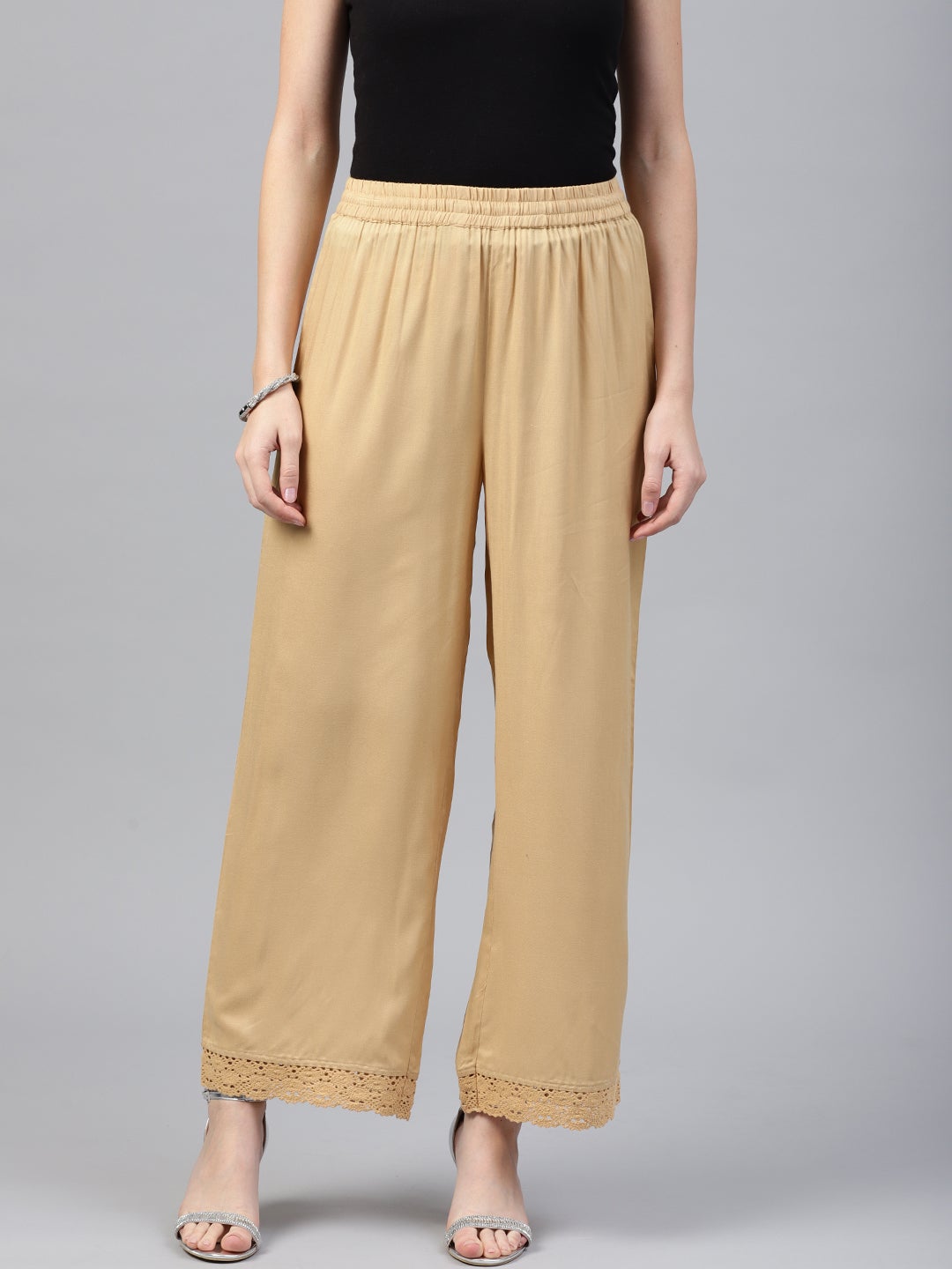 Juniper Gold Solid Rayon Wide Leg Women Palazzo With One Pocket - Distacart