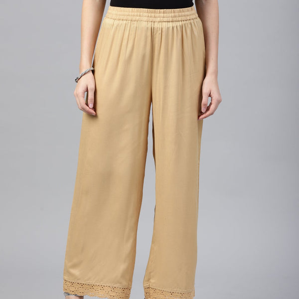 Juniper Gold Solid Rayon Wide Leg Women Palazzo With One Pocket - Distacart