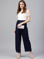Thumbnail for Juniper Navy Blue Solid Rayon Wide Leg Women Palazzo With One Pocket - Distacart