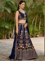 Thumbnail for Tulsi Art Amazing Navy Blue Thread Embroidered Georgette Lehenga Choli