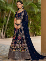 Thumbnail for Tulsi Art Amazing Navy Blue Thread Embroidered Georgette Lehenga Choli