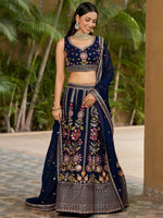 Thumbnail for Tulsi Art Amazing Navy Blue Thread Embroidered Georgette Lehenga Choli