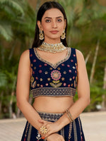 Thumbnail for Tulsi Art Amazing Navy Blue Thread Embroidered Georgette Lehenga Choli