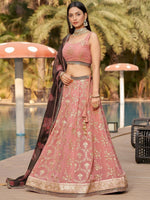 Thumbnail for Tulsi Art Wonderful Pink Thread Work Georgette Function Wear Lehenga Choli