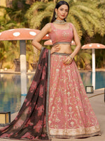 Thumbnail for Tulsi Art Wonderful Pink Thread Work Georgette Function Wear Lehenga Choli