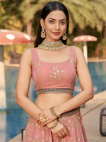 Thumbnail for Tulsi Art Wonderful Pink Thread Work Georgette Function Wear Lehenga Choli