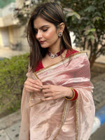 Thumbnail for Lorenvalley Fashion Attractive Peach Crush Tissue Silk Saree With Jacquard Weaving Blouse - Distacart