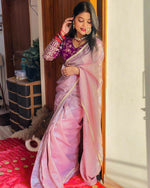 Thumbnail for Lorenvalley Fashion Attractive Purple Crush Tissue Silk Saree With Jacquard Weaving Stitched Blouse - Distacart