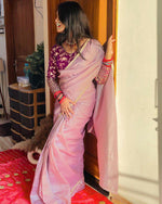 Thumbnail for Lorenvalley Fashion Attractive Purple Crush Tissue Silk Saree With Jacquard Weaving Stitched Blouse - Distacart