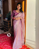 Thumbnail for Lorenvalley Fashion Attractive Purple Crush Tissue Silk Saree With Jacquard Weaving Stitched Blouse - Distacart