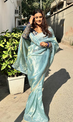 Thumbnail for Lorenvalley Fashion Attractive Pink Crush Tissue Silk Saree With Jacquard Weaving Stitched Blouse - Distacart