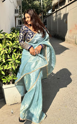 Thumbnail for Lorenvalley Fashion Attractive Pink Crush Tissue Silk Saree With Jacquard Weaving Stitched Blouse - Distacart