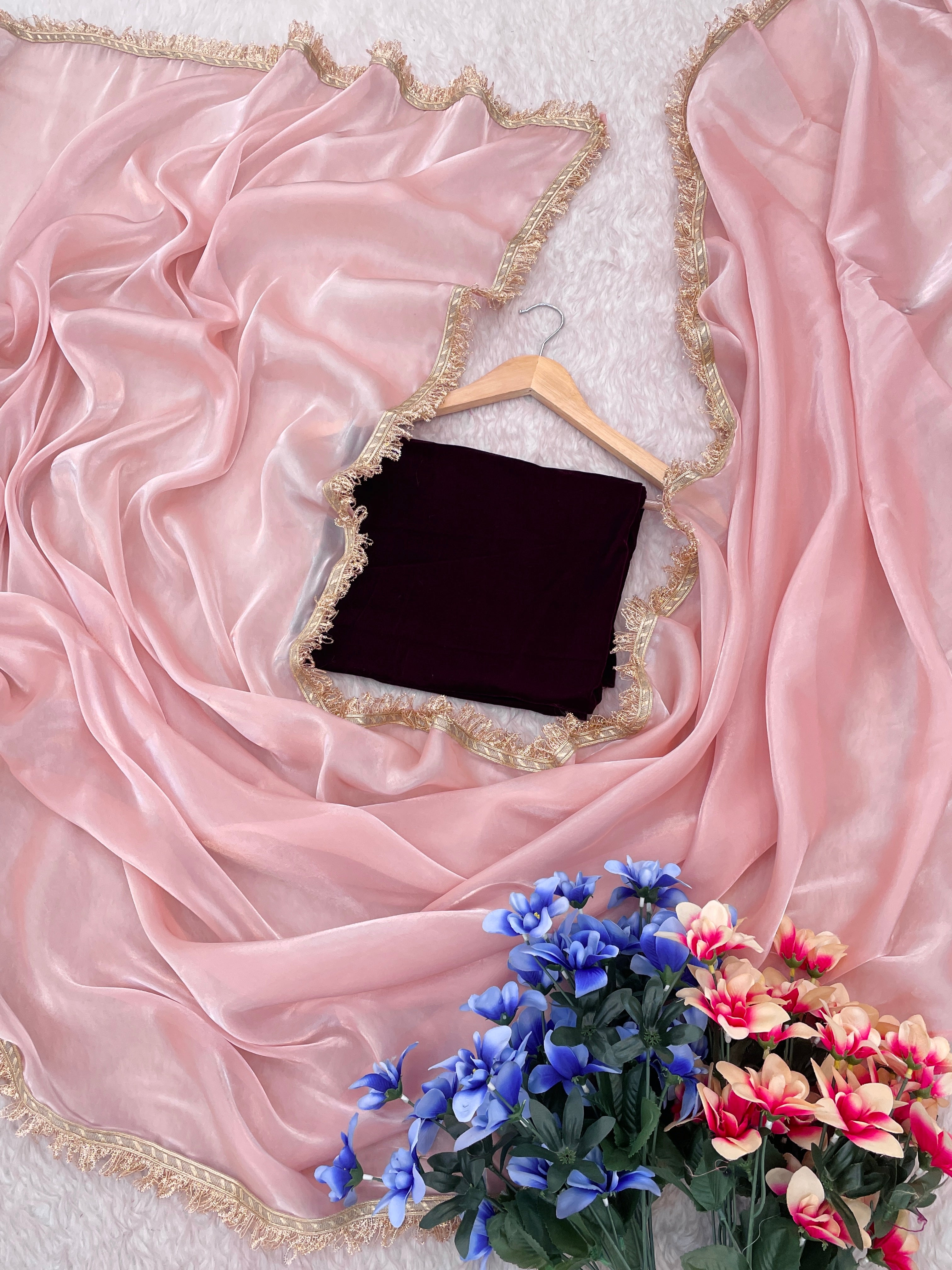 Lorenvalley Fashion Pink Soft Zimmy Silk Saree With Fancy Lace - Distacart