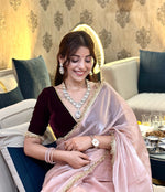 Thumbnail for Lorenvalley Fashion Pink Soft Zimmy Silk Saree With Fancy Lace - Distacart