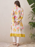 Thumbnail for Indo Era Floral Printed Round Neck Pure Cotton Straight Kurta With Trouser