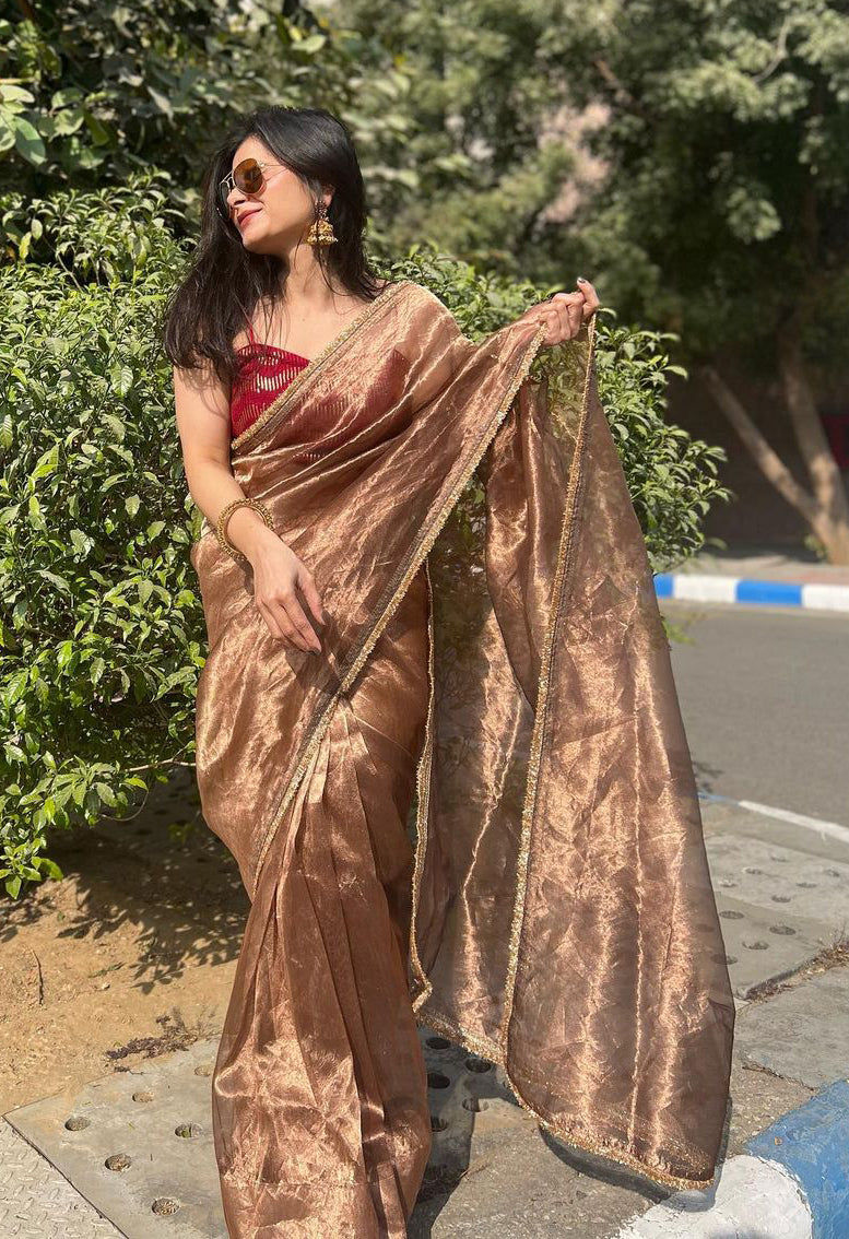 Lorenvalley Fashion Chiku Zimmy Choo Silk Fancy Lace Saree With Blouse - Distacart