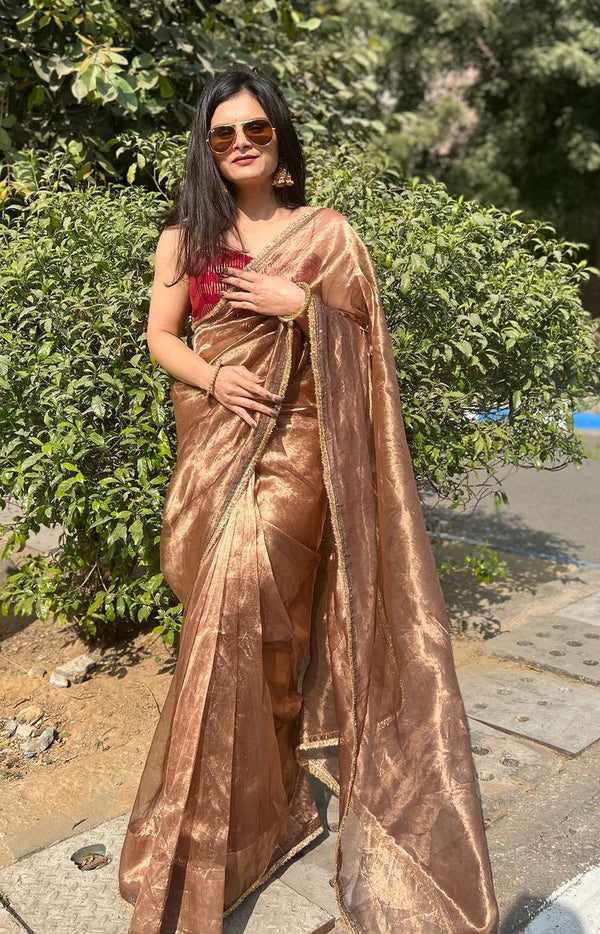 Lorenvalley Fashion Chiku Zimmy Choo Silk Fancy Lace Saree With Blouse - Distacart