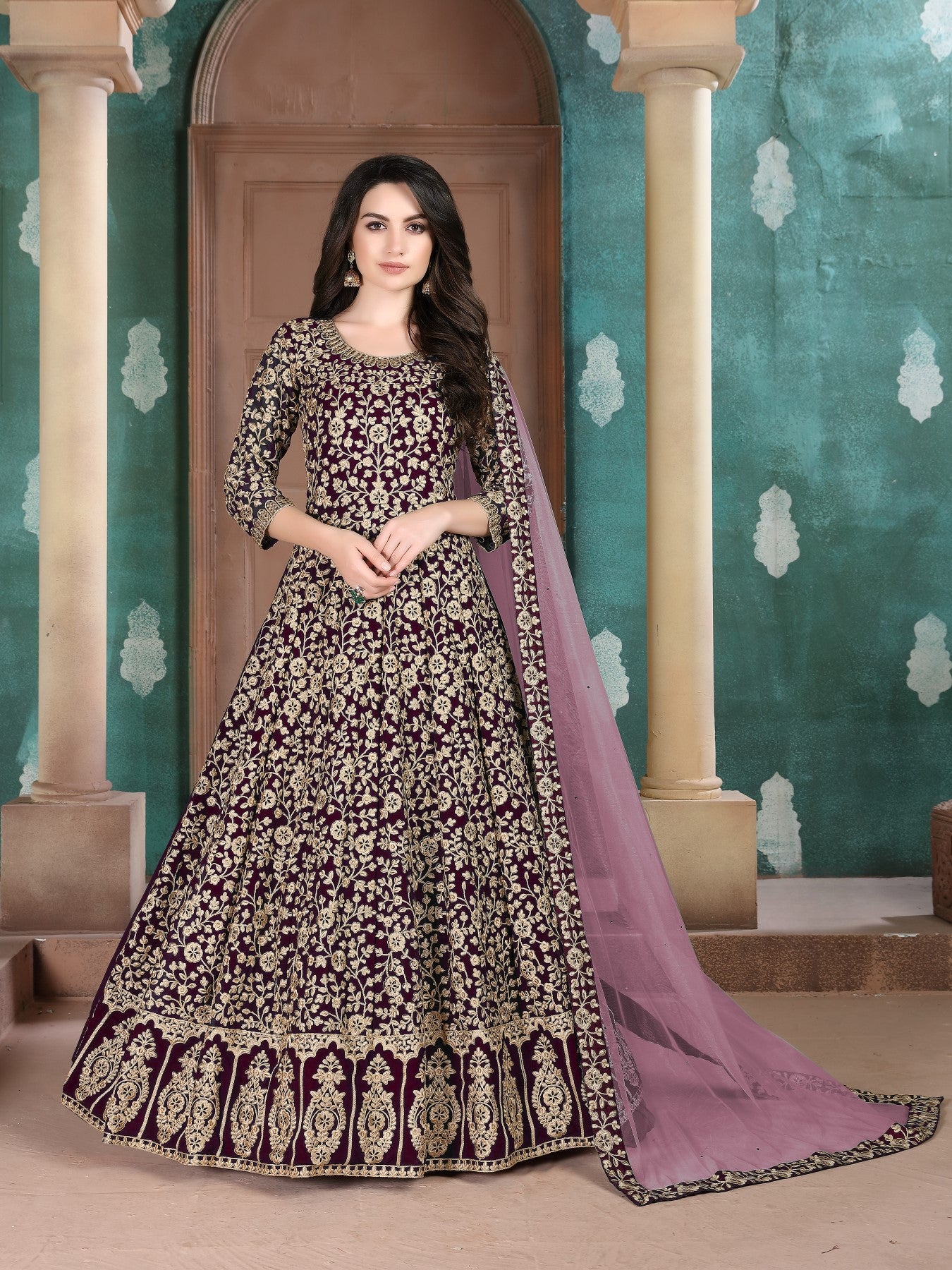 Anaita Purple Embroidered Faux Georgette Anarkali Suit - Distacart