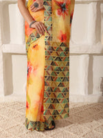 Thumbnail for Shivam Fabrics Yellow Linen Fabric Printed Saree