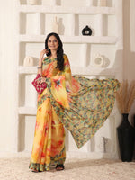 Thumbnail for Shivam Fabrics Yellow Linen Fabric Printed Saree